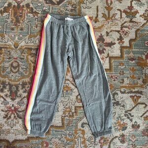 Spiritual Gangster Gray Joggers with Rainbow Stripes